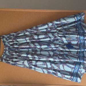 India Boutique Blue & White Boho Flowy Maxi Skirt